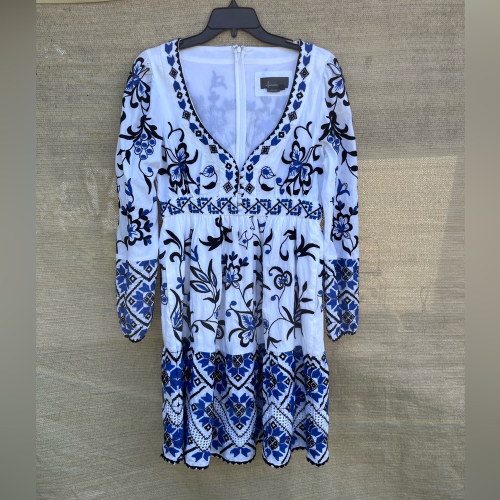 Anthropologie Blue and White Patterned Long Sleeve Dress - Picture 4 of 13